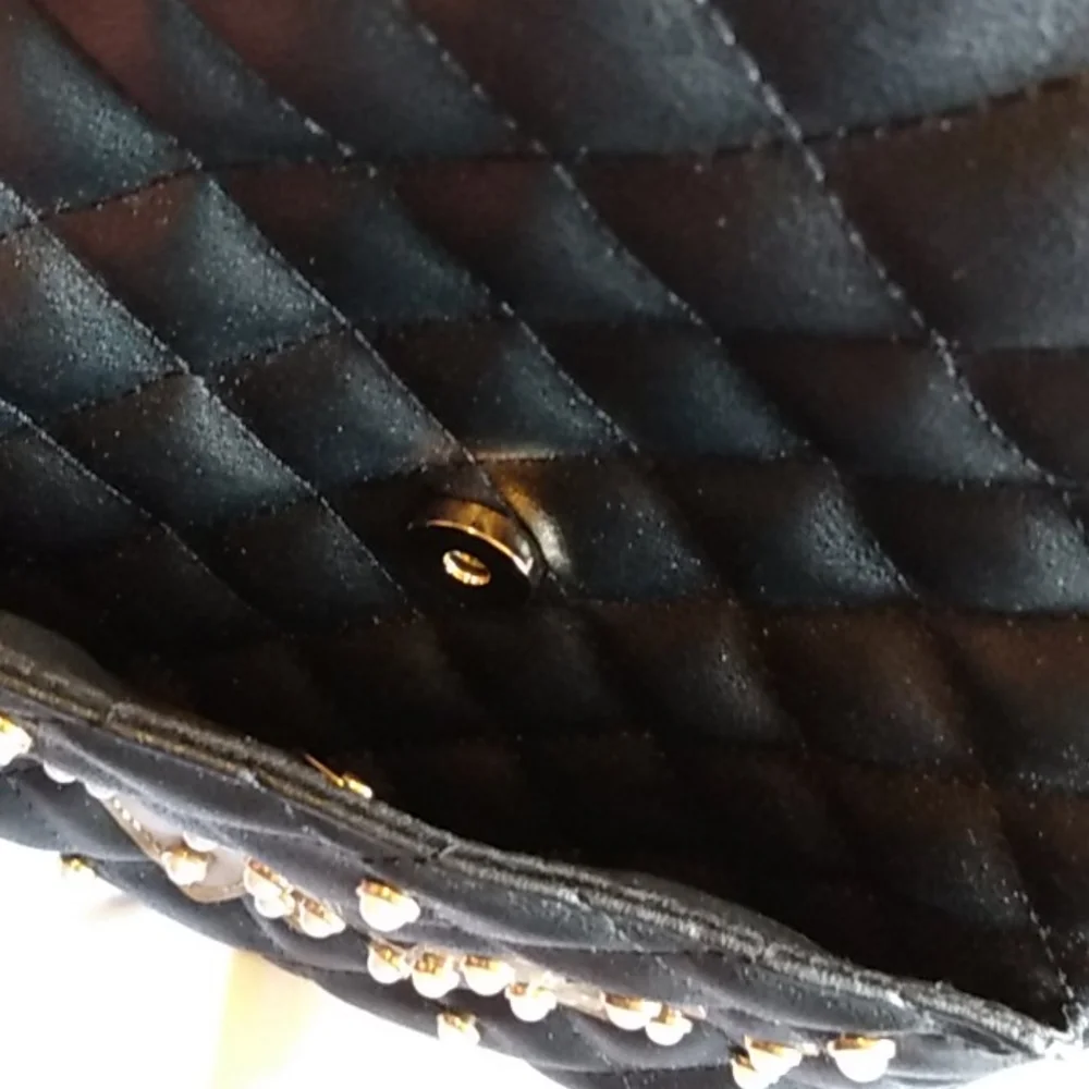 Olivia Miller Quilted‎ Black Mini Backpack Love Pearl Embellished Faux Leather
